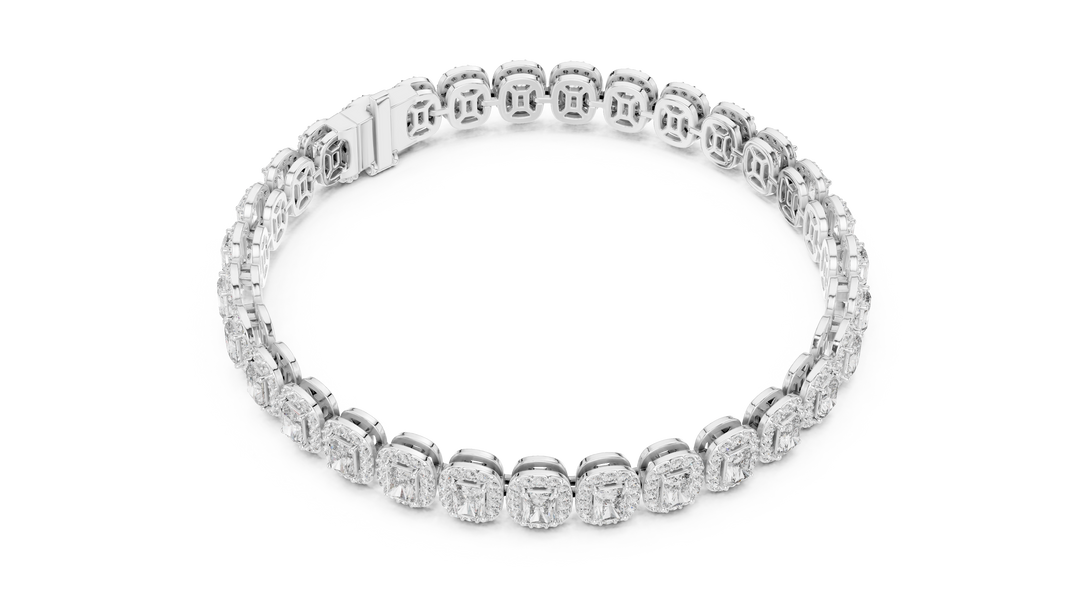 Opulent Radiant Cut Diamond Soft Square Halo Line Bracelet - AJBR1011