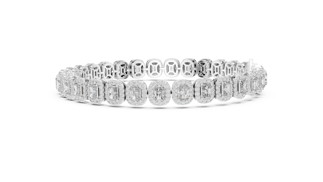 Opulent Radiant Cut Diamond Soft Square Halo Line Bracelet - AJBR1011