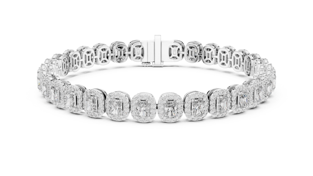 Opulent Radiant Cut Diamond Soft Square Halo Line Bracelet - AJBR1011