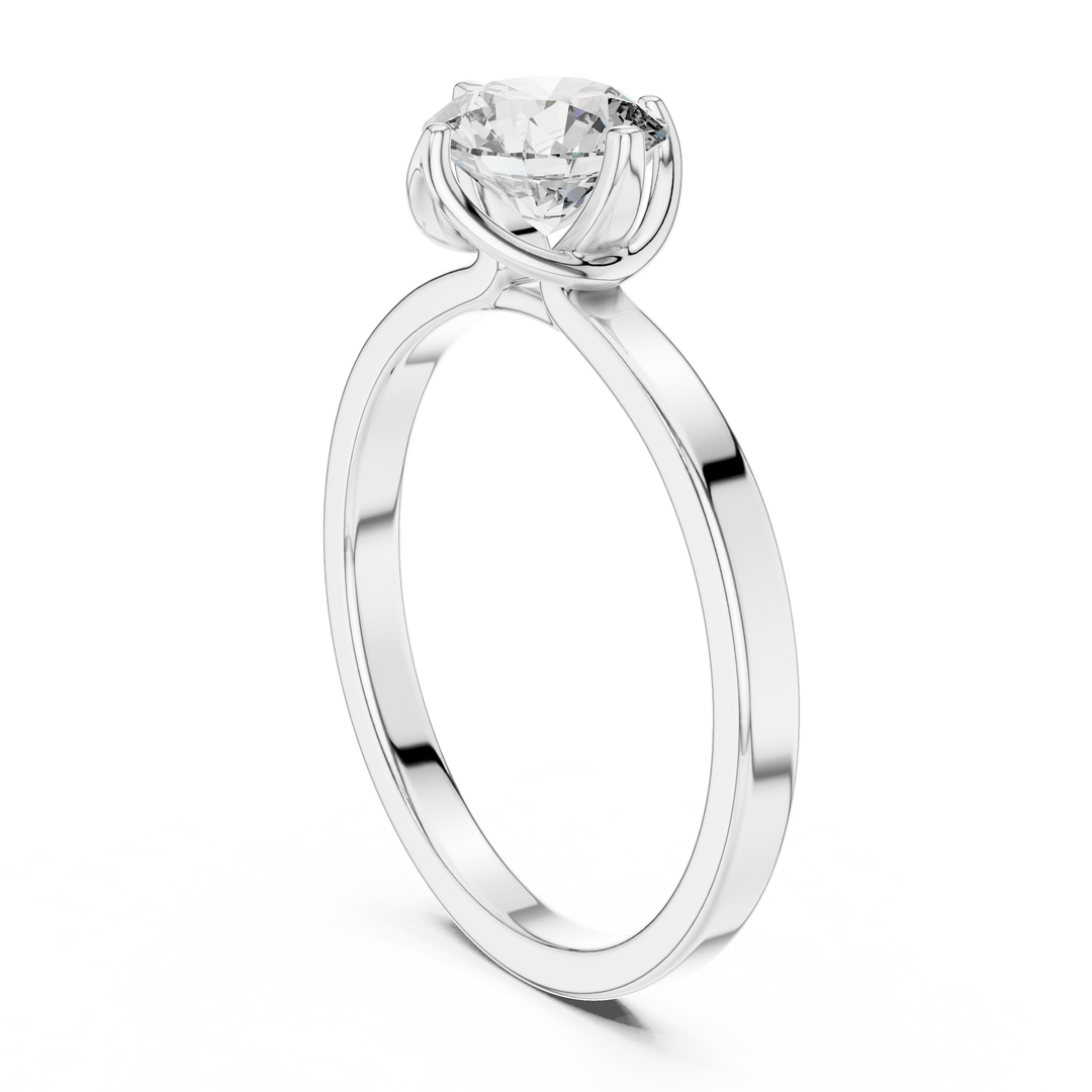 Lotus Crown Round Brilliant Cut Solitaire Diamond Engagement Ring - AJR1027