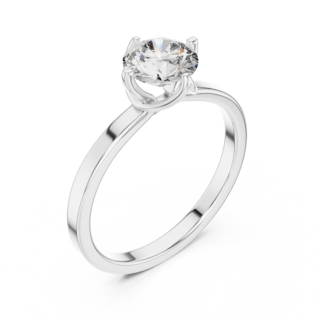 Lotus Crown Round Brilliant Cut Solitaire Diamond Engagement Ring - AJR1027