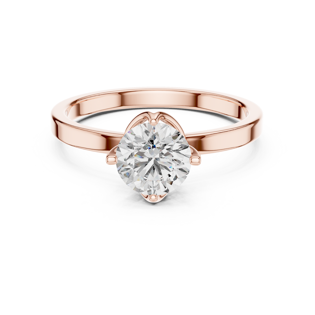 Lotus Crown Round Brilliant Cut Solitaire Diamond Engagement Ring - AJR1027