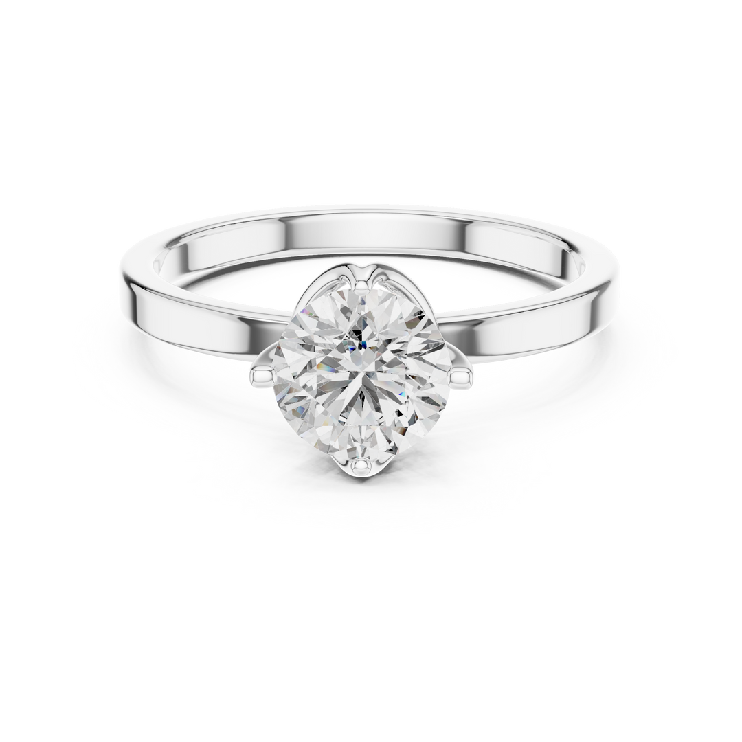 Lotus Crown Round Brilliant Cut Solitaire Diamond Engagement Ring - AJR1027