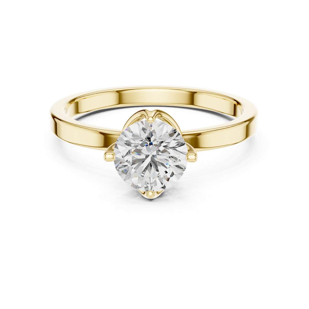 Lotus Crown Round Brilliant Cut Solitaire Diamond Engagement Ring - AJR1027
