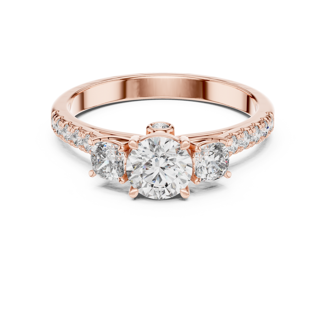 Round Diamond Three Stone Trilogy Ring Featuring a Micro Pavé Set - AJR1014
